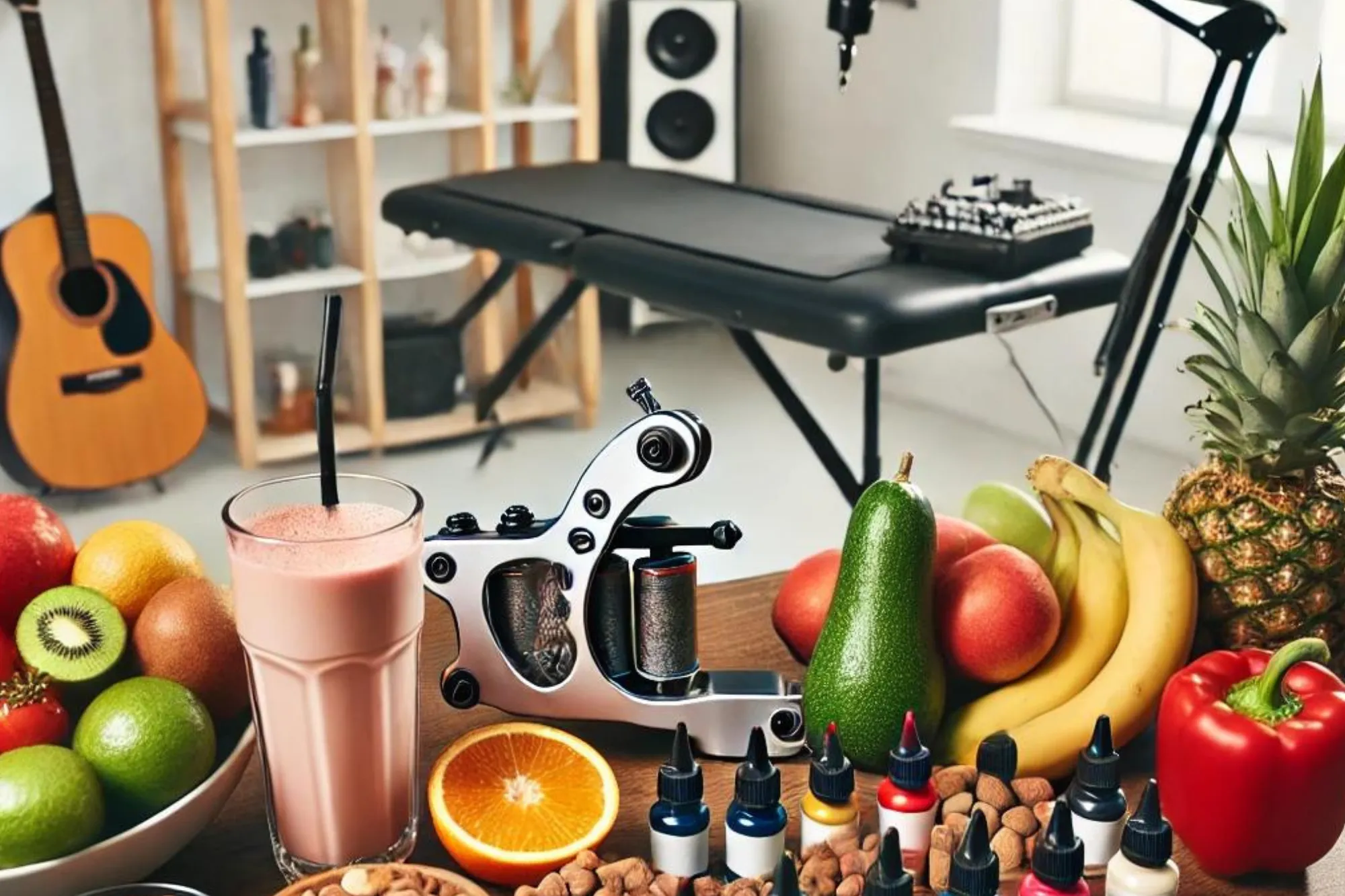 Una mesa llena de comida haciendo referencia a la dieta que hay que seguir para tatuarse en condiciones óptimas